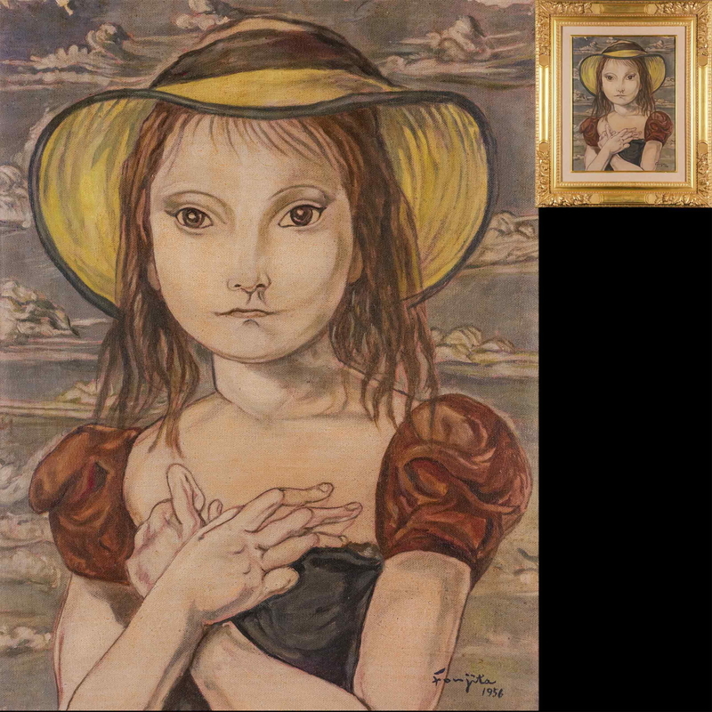模写】作者不明 油絵 手描き《麦わら帽子の少女》表サイン 裏 模写】作者不明 油絵 手描き《麦わら帽子の少女》表サイン 裏