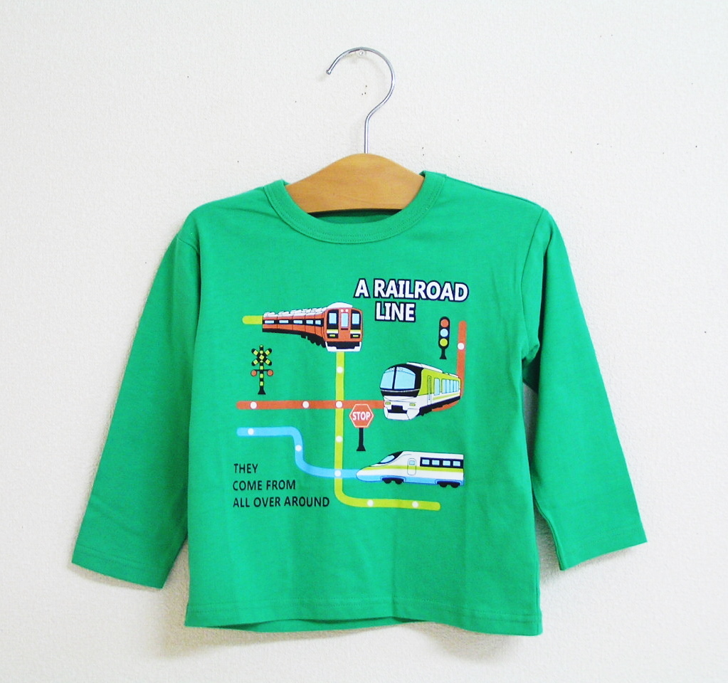 ★新品90cm★DILASH 長袖Tシャツ (新幹線・電車/グリーン) ディラッシュ