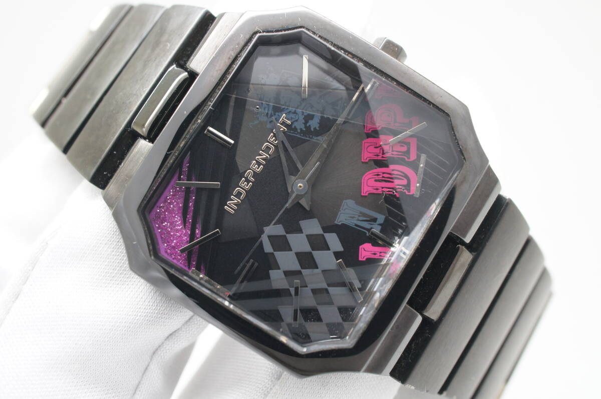 A44●作動良好 CITIZEN シチズン INDEPENDENT インディペンデント 1036-003247 カットガラス レディース腕時計 ブラック黒 お洒落 クォーツ