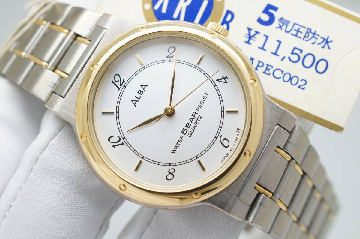 A180●作動(dòng)良好 未使用デッドストック SEIKO セイコー ALBA アルバ V801-0010 ラウンドケース型 メンズ腕時(shí)計(jì) コンビ お灑落 クォーツ