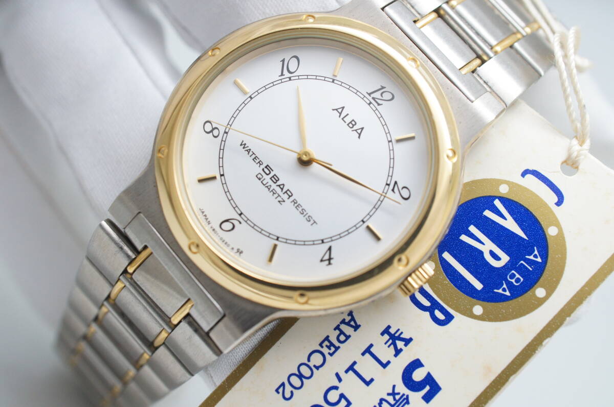 A180●作動(dòng)良好 未使用デッドストック SEIKO セイコー ALBA アルバ V801-0010 ラウンドケース型 メンズ腕時(shí)計(jì) コンビ お灑落 クォーツ