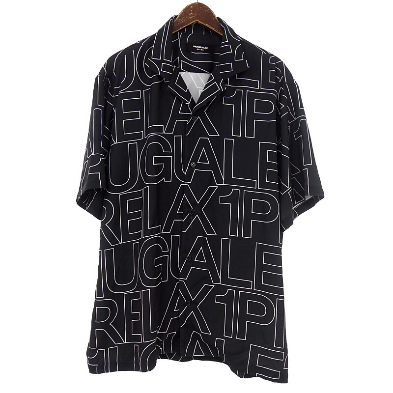 【PRICE DOWN】1PIU1UGUALE3 RELAX ロゴ 開襟 オープンカラー アロハ シャツ ブラック サイズ メンズXL