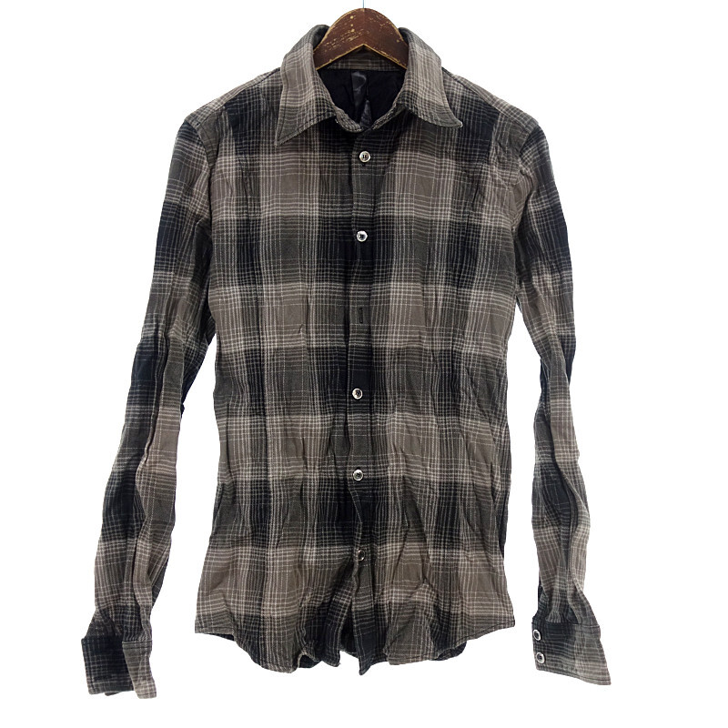 WJK CHECK SHIRT MODFIED シワ加工 チェック シャツ グレー サイズ メンズM