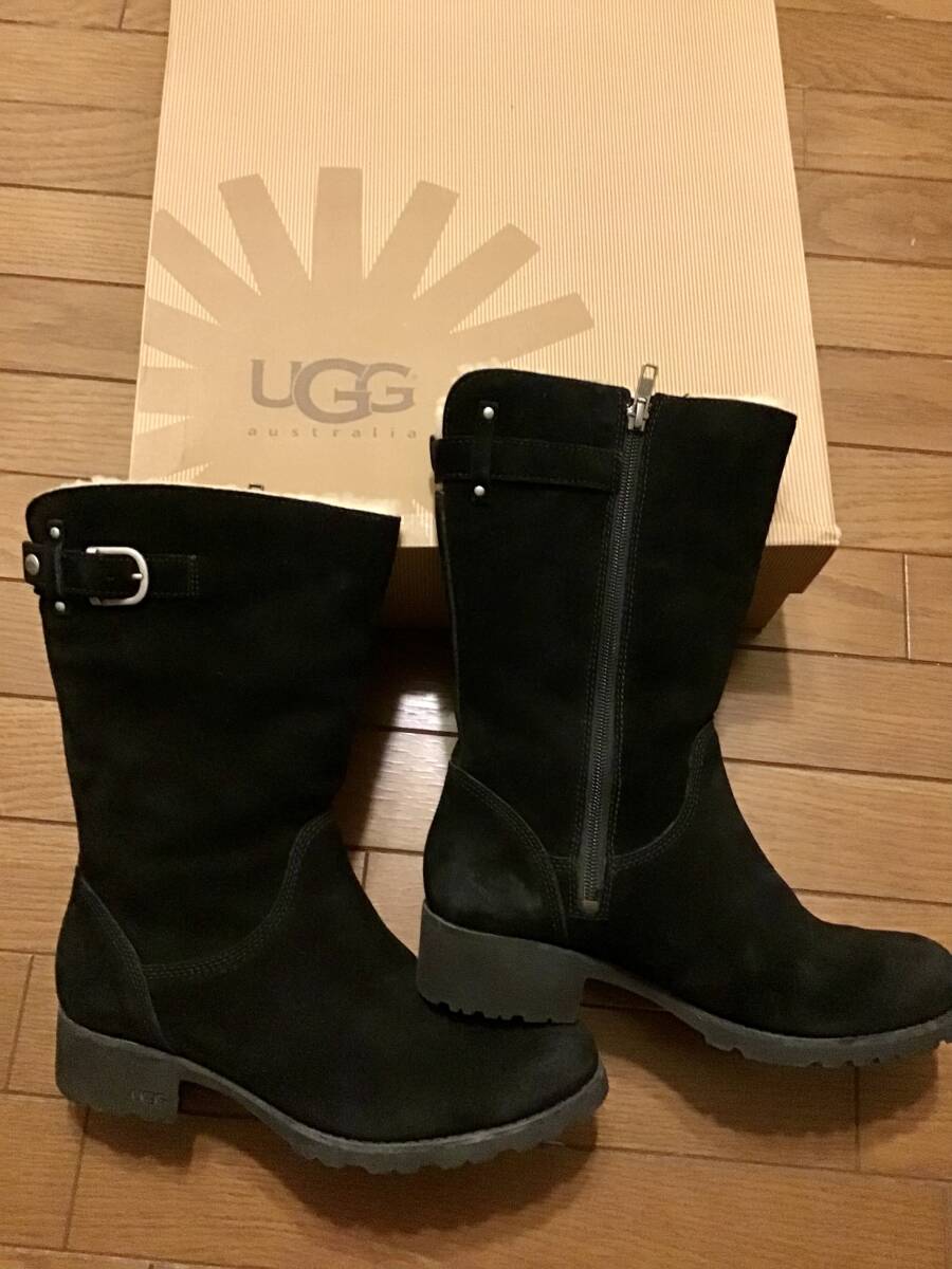 良品【UGG/アグ】ミディアム丈スエードムートンブーツ/9★26cm★ブラック★レディース★USED