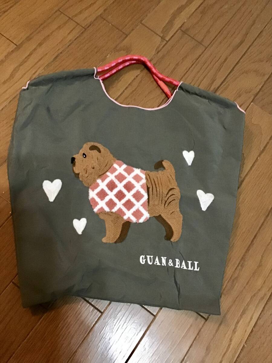 新品【GUAN＆BALL】エコバッグ/M★カーキ★イヌ★刺繍
