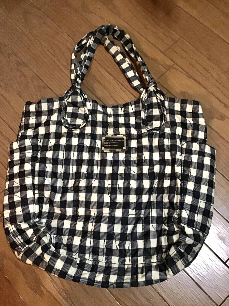 【MARK BY MARC JSCOBS/マークバイマークジェイコブス】ギンガムチェック柄トートバッグ★モノトーン★レディース★USED