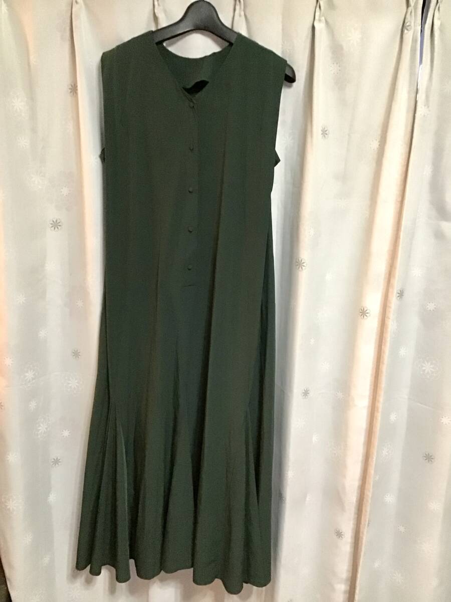 美品【Lallia M´u/ラリアムー】ノースリーブロングワンピース/38★グリーン★レディース★USED