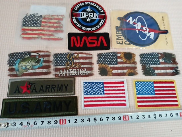 福袋 セール 新品12個 NASA トップガン 刺繍 アイロン ワッペンアメリカ国旗 装飾材料