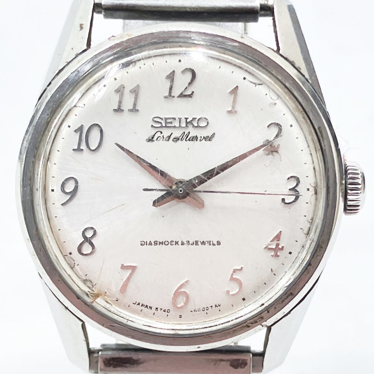 稼働品　SEIKO セイコー Lord Marvel ロードマーベル 全数字文字盤 23石　タツノオトシゴ裏蓋　5740-8000 手巻き　メンズ腕時計　R尼1130