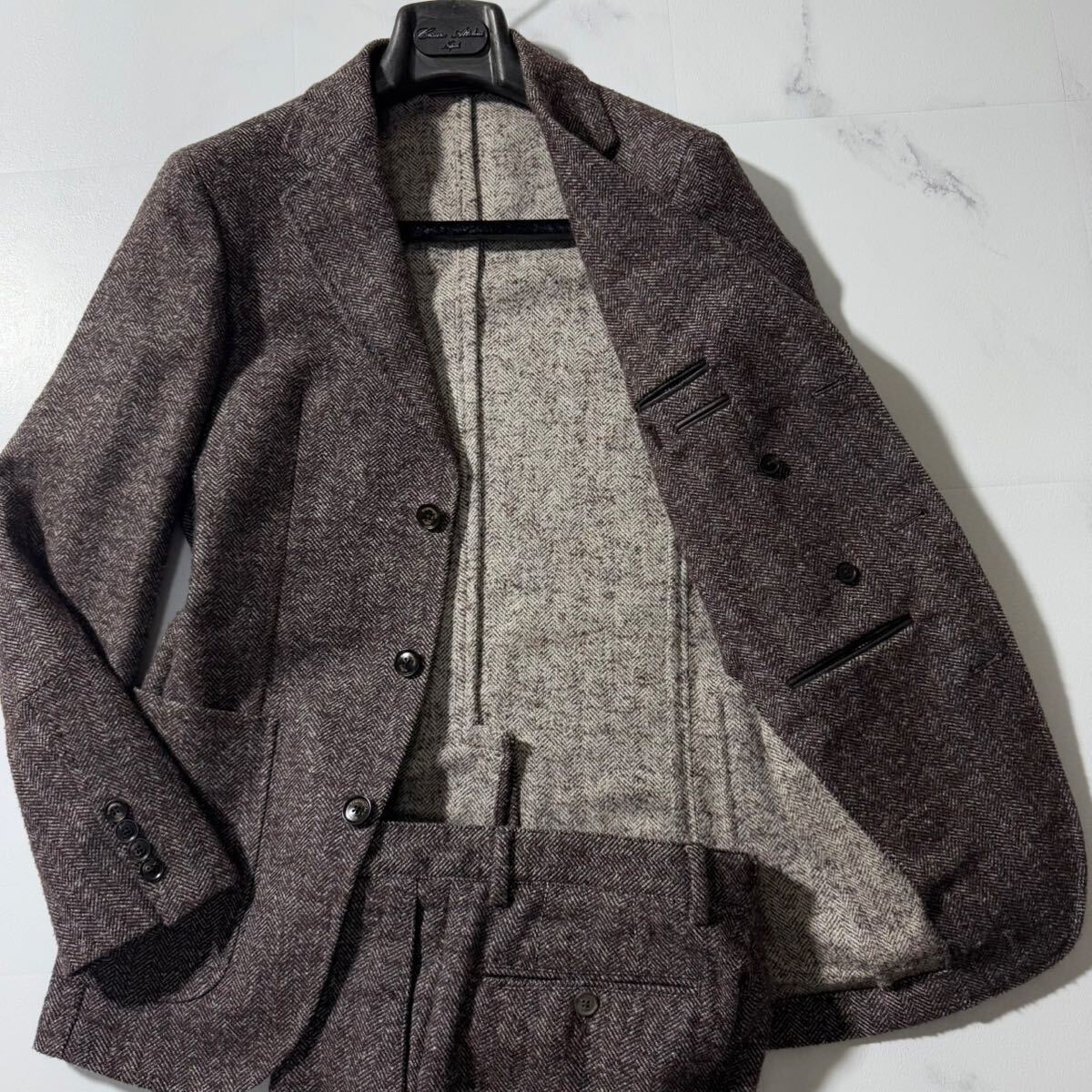 定価70万!!!紳士の必需品!!!【Ermenegildo Zegna ゼニア】極上のヘリンボーン生地◎ ツイード◎ ストレッチ◎ スーツ セットアップ 46 M