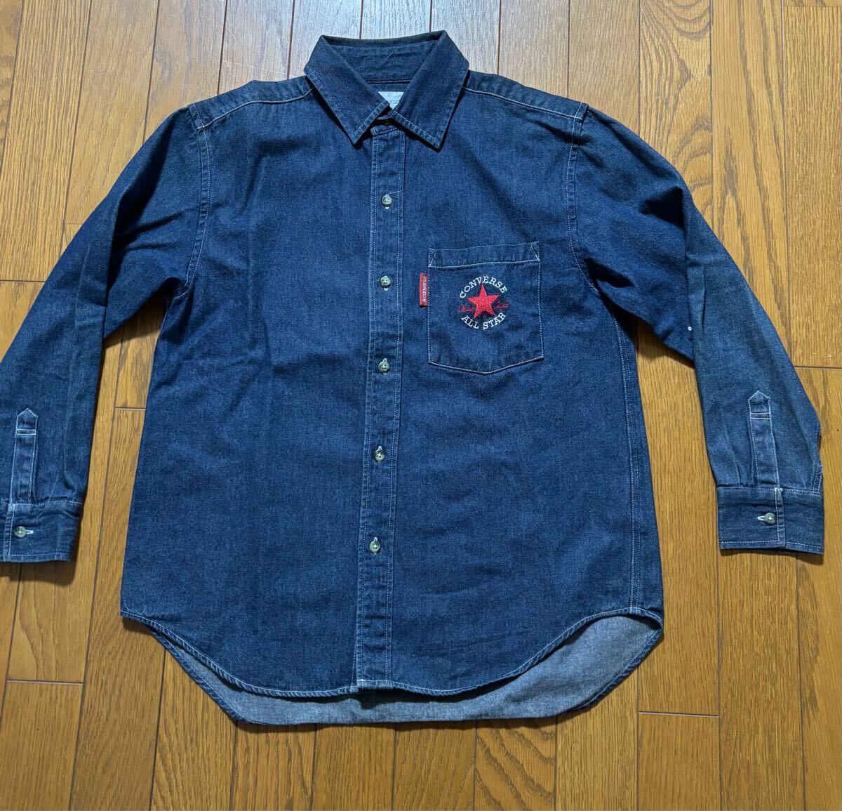 CONVERSE コンバース長袖デニムシャツ、150サイズ、綿100%、デニム獨特の色落ちあり、used