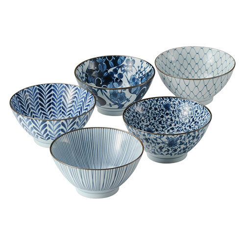 まとめ得 美濃焼 藍絵変り 反丼5客揃 K50703116 x [2個] /l
