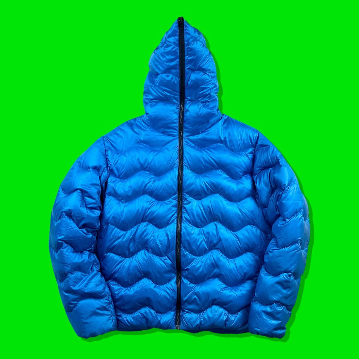 00s Y2K ONEILL オニール ウェーブキルティングダウンパーカー パファージャケット メタリックブルー テック フルフェイスジップ サーフ_画像1