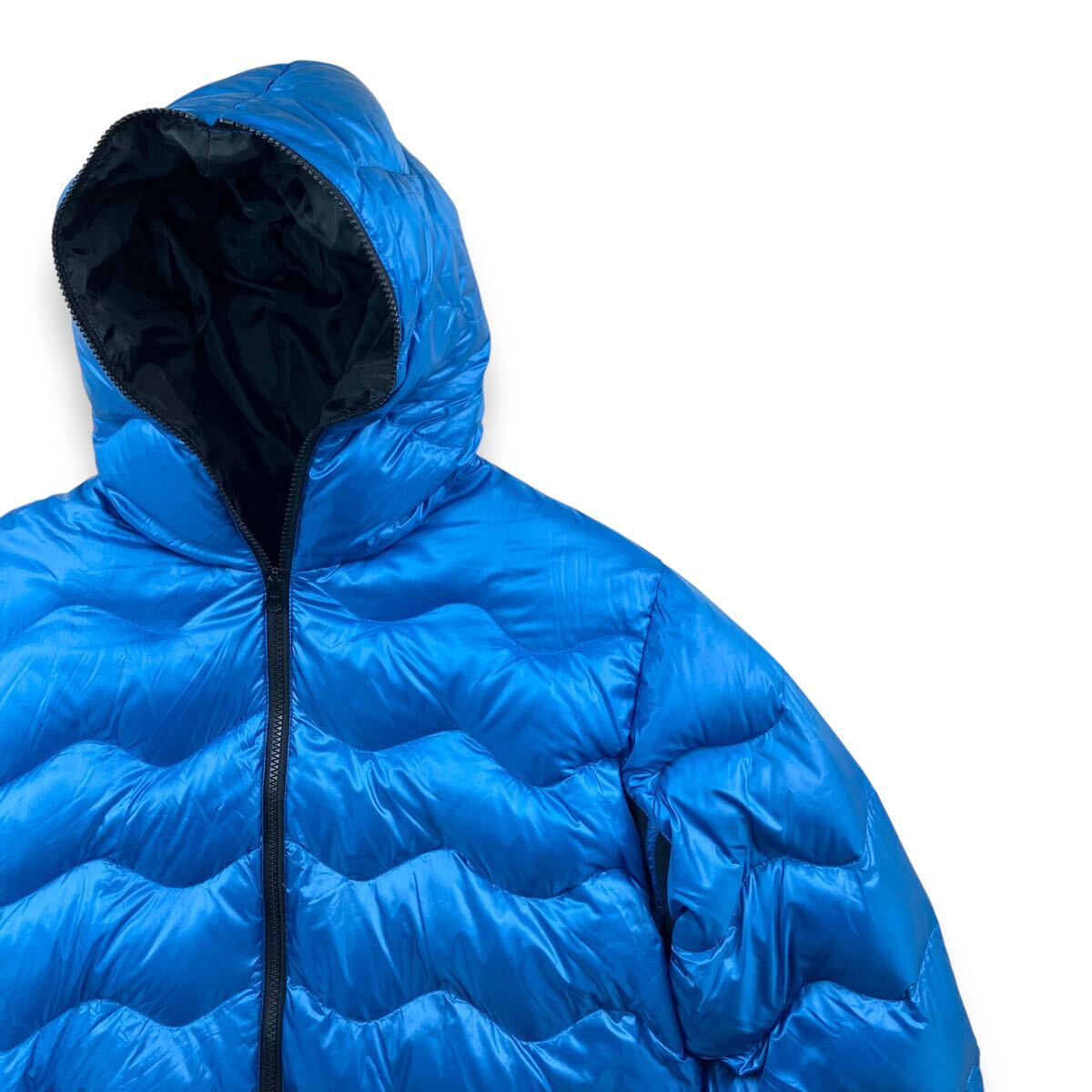 00s Y2K ONEILL オニール ウェーブキルティングダウンパーカー パファージャケット メタリックブルー テック フルフェイスジップ サーフ_画像3