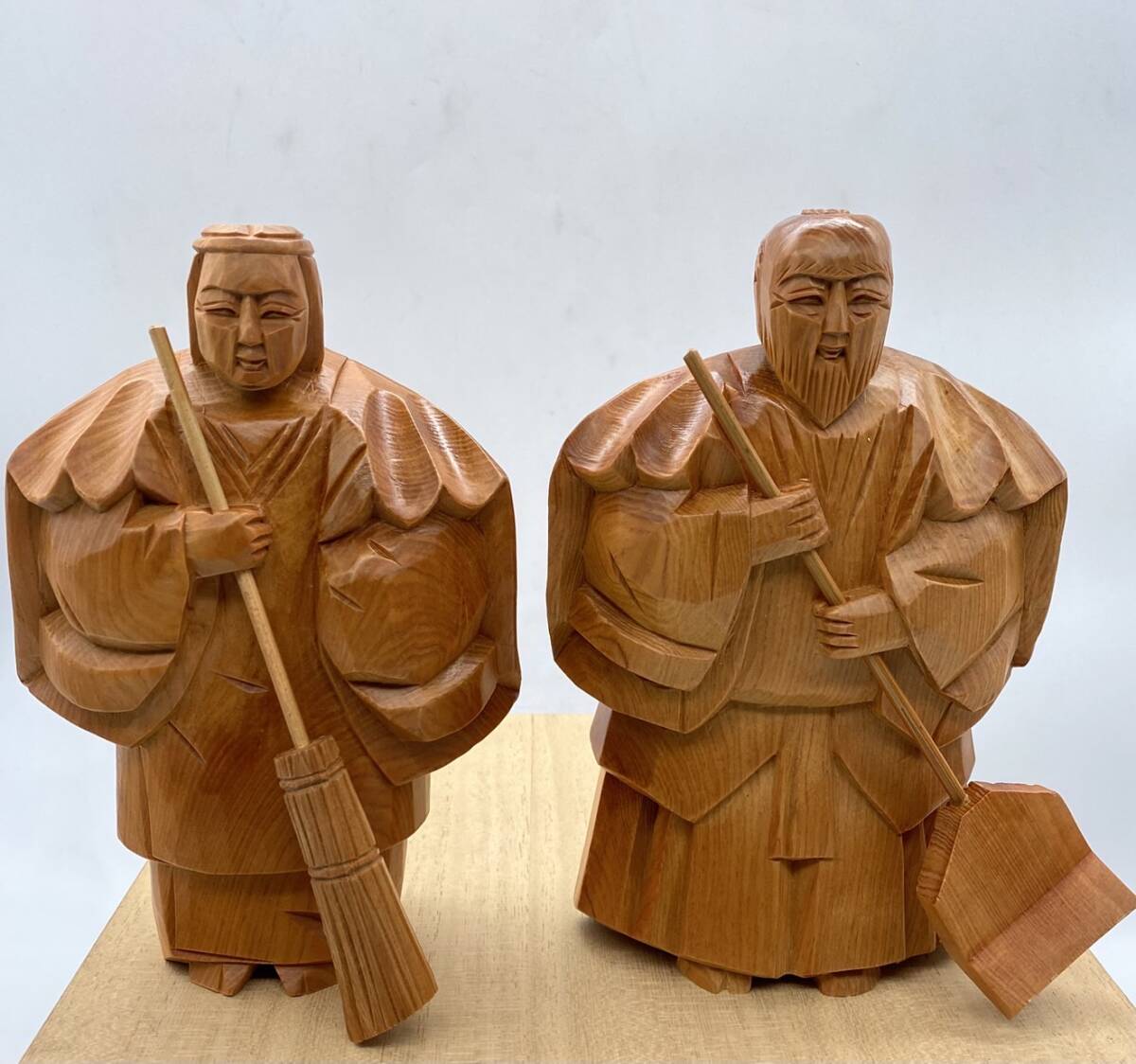 檜一刀彫 高砂人形 端光作 長寿 オブジェ 置物 インテリア小物 檜一刀彫 高砂人形 端光作 長寿 オブジェ 置物 インテリア小物