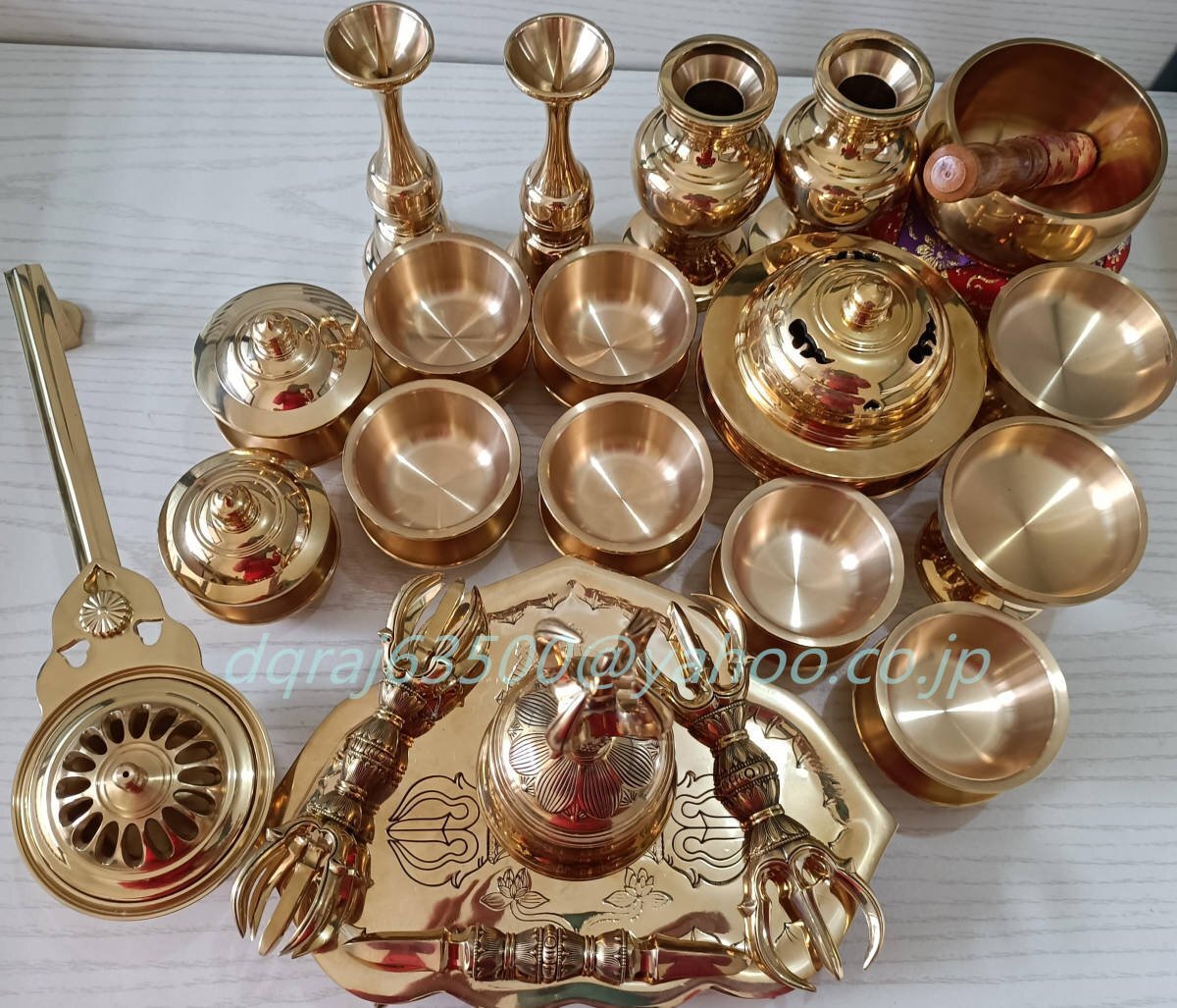 銅製 金剛杵 金剛鈴 金剛盤 六器 華瓶 火舎香炉 仏器 塗香器 洒水器 三鈷杵 五鈷杵 銅馨 22点セッ大型