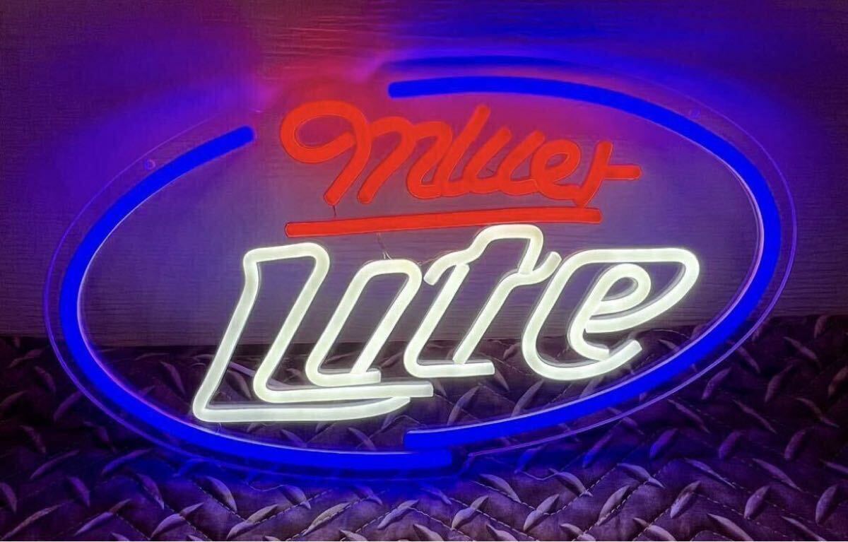 Miller Lite LEDネオン 3色 USB電源 調光調整付 吊り下げ式 光る看板 ミラーライト アメリカン雑貨 ガレージ雑貨 ビール NASCAR ナスカー 看板