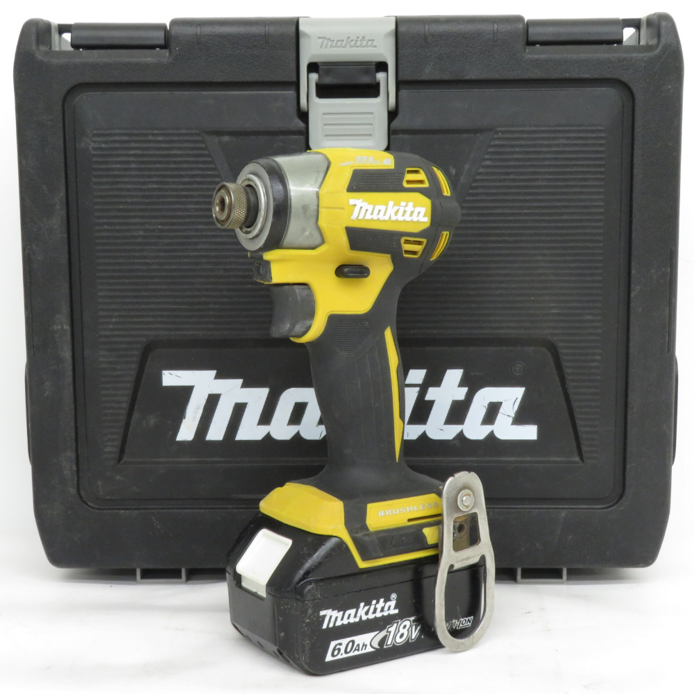 makita 18V 6.0Ah 充電式インパクトドライバ フレッシュイエロー ケース・充電器・バッテリ2個セット フック換装済 TD173DGXFY 中古美品