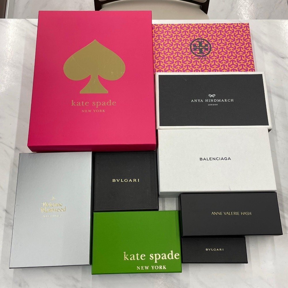 Kate Spade ケイトスペード 空箱9点セット まとめ売り ケイトスペード ブルガリ ヴィヴィアン トリーバーチ バレンシアガ 紙 レザー製など