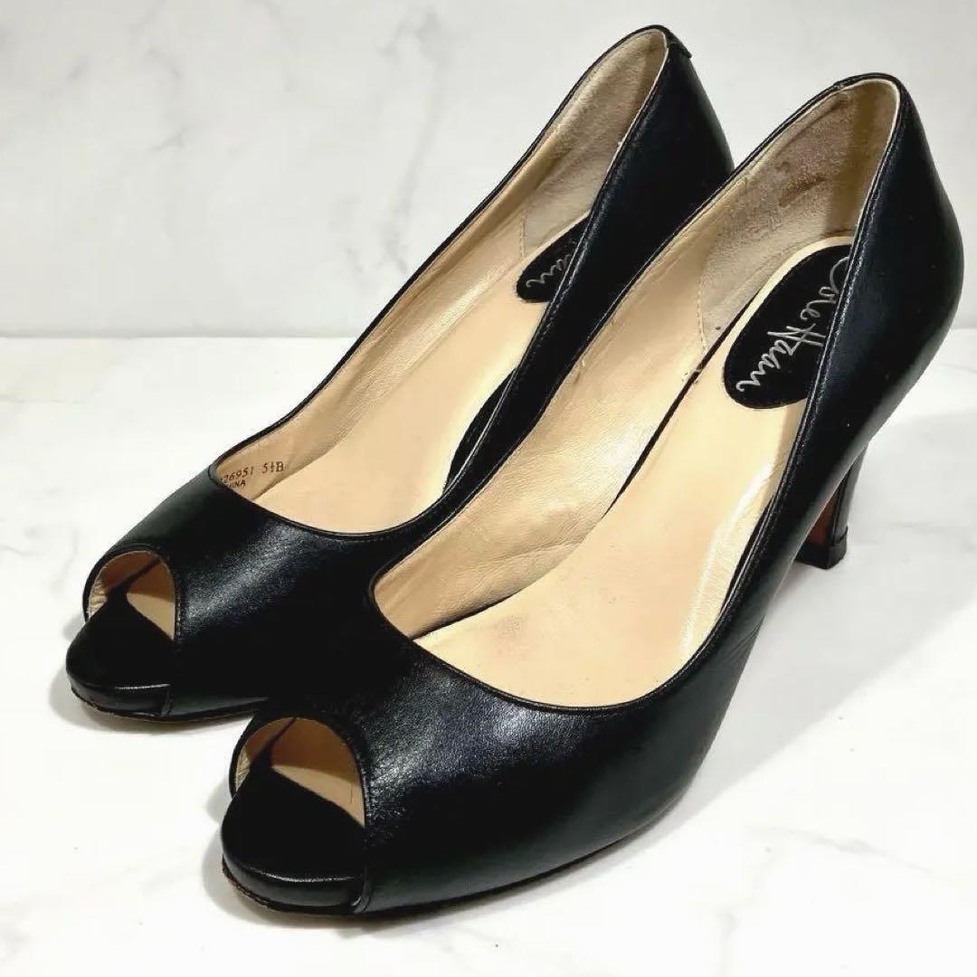137即日発送COLE HAAN コールハーン レザーパンプス　オープントゥ　ハイヒール　ピンヒール　黒　ブラック　22.5cm 【5 1/2】