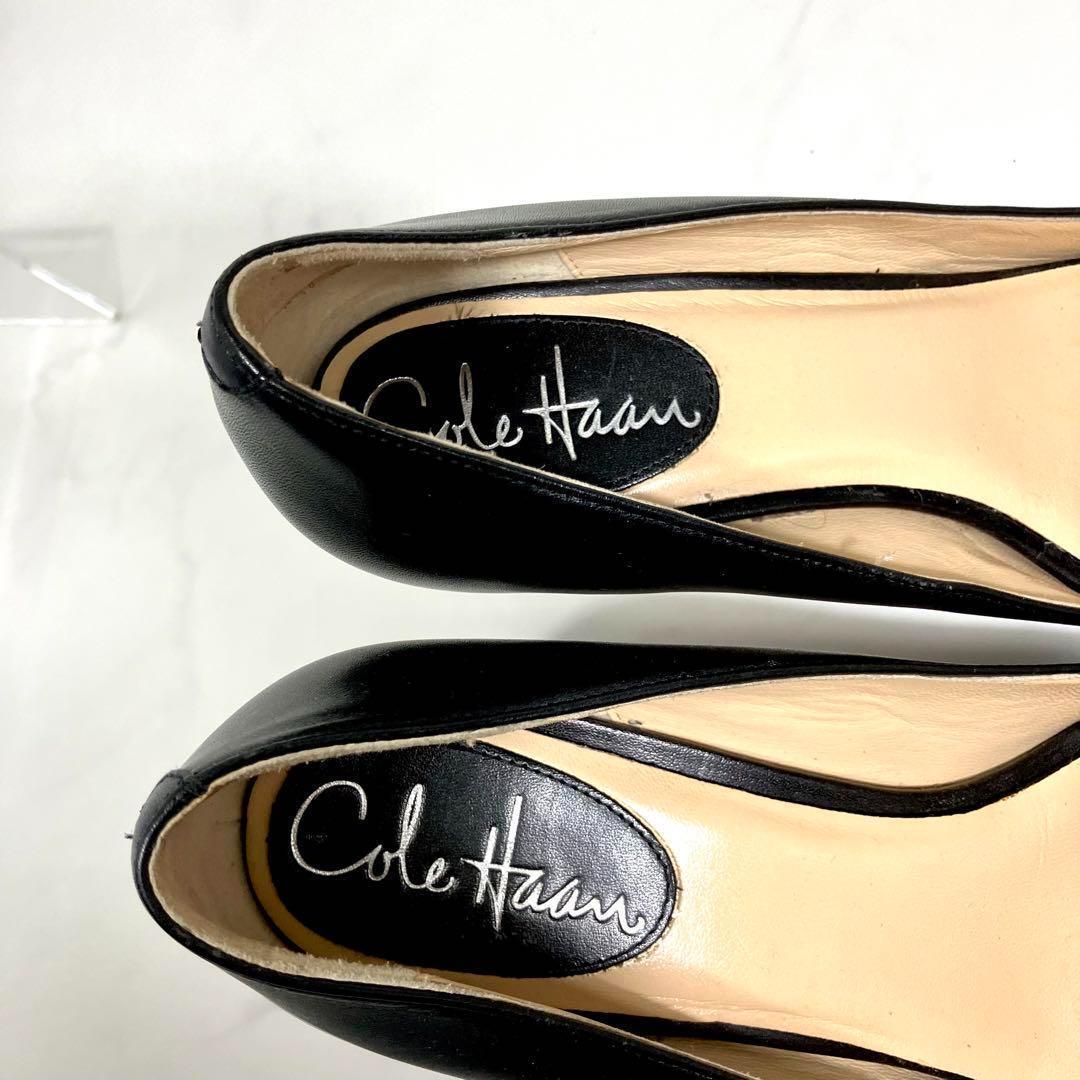 137即日発送COLE HAAN コールハーン レザーパンプス　オープントゥ　ハイヒール　ピンヒール　黒　ブラック　22.5cm 【5 1/2】