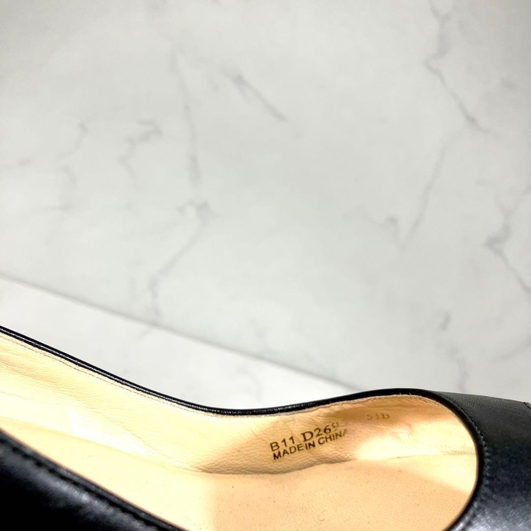 137即日発送COLE HAAN コールハーン レザーパンプス　オープントゥ　ハイヒール　ピンヒール　黒　ブラック　22.5cm 【5 1/2】