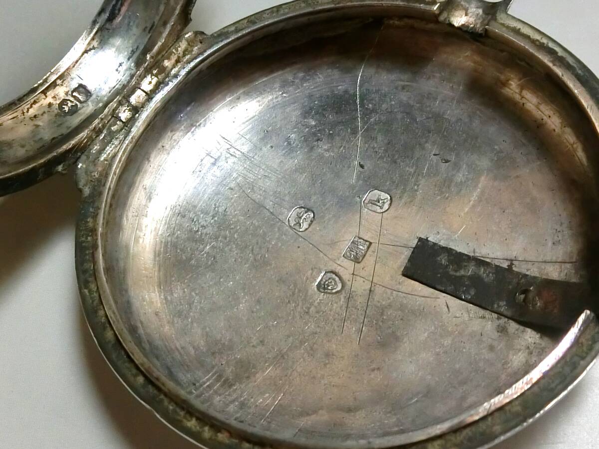 激レア 英国 1825年製 鎖引き 鍵巻式懐中時計 バージ脱進機 純銀 激レア 英国 1825年製 鎖引き 鍵巻式懐中時計 バージ脱進機 純銀