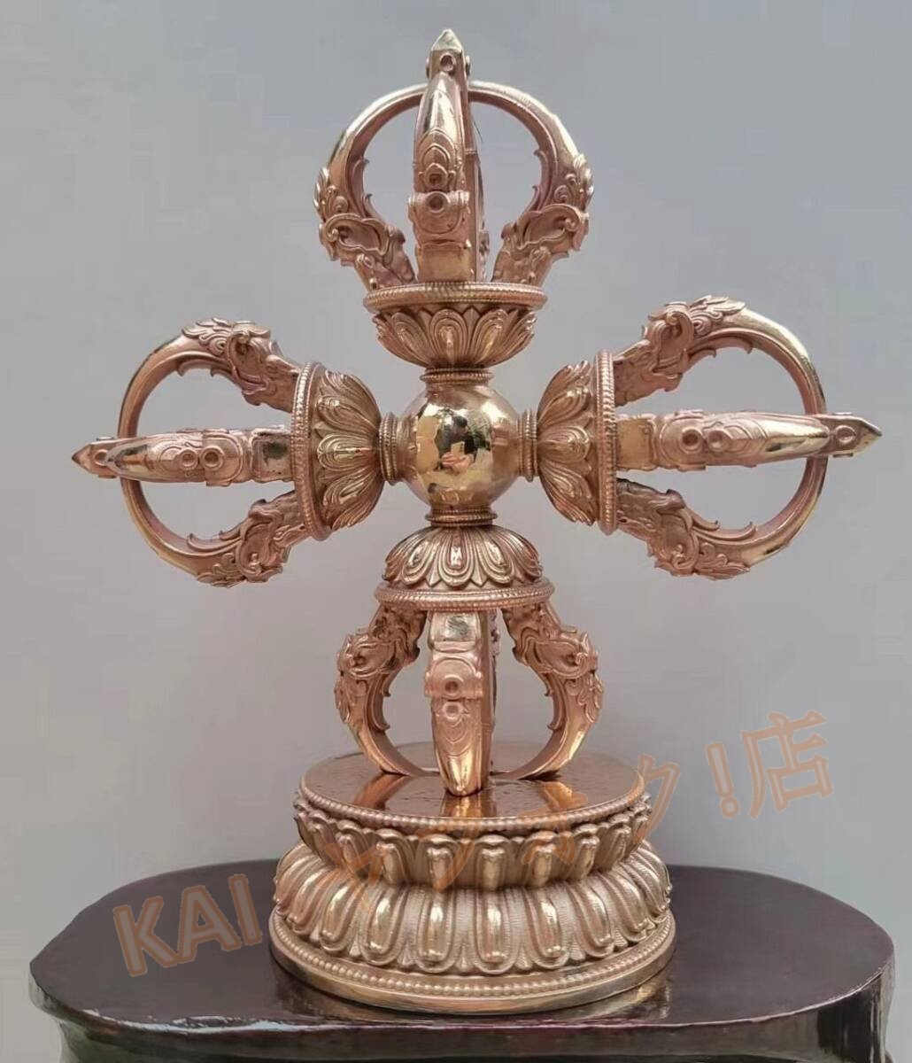 新品十字金剛杵密教法具 五鈷杵 十字羯磨 寺院仏具 台座付き 14cm 新品十字金剛杵密教法具 五鈷杵 十字羯磨 寺院仏具 台座付き 14cm