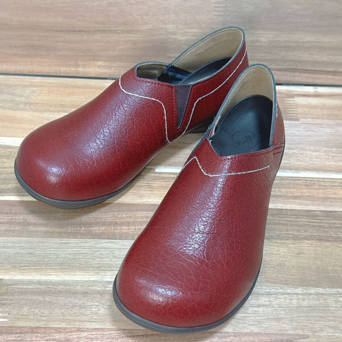 ◆ Regetta 2ball ◆ リゲッタ ツヴォル レッドブラウン 23.5cm(M) フラットシューズ 幅広 スリッポン レディース フェイクレザー 即決