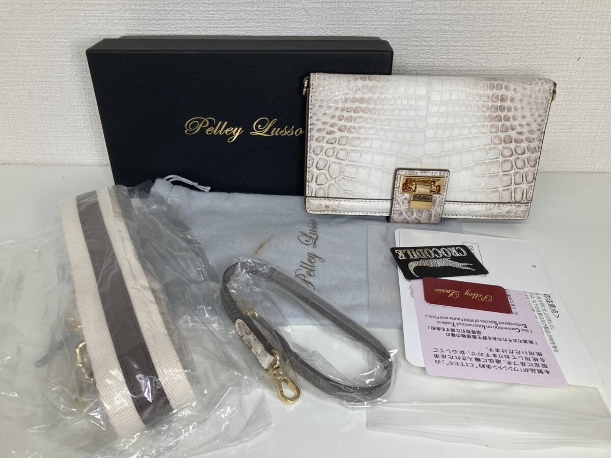 未使用保管品 Pelley Lusso ペレリールッソ ショルダーウォレット クロコダイル ヒマラヤ 箱/保存袋付き KM305