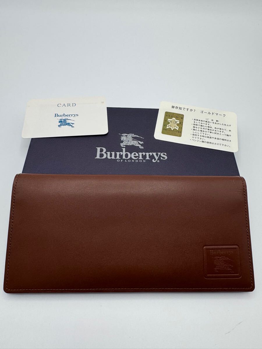 未使用品 バーバリー 長財布 ダークブラウン レザー 小銭入れ付き メンズ レディース 二つ折り財布 カードケース コインケース