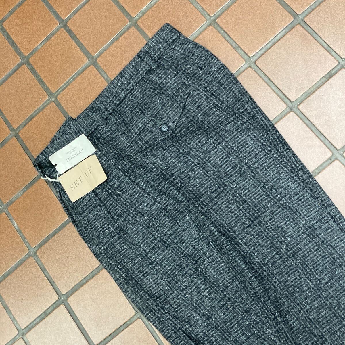 ｛新品｝カジュアル ビジネス スラックス サイズ M(76cm) 2タック毛 100% A-ONE CORPORATION ツィード 肉厚生地 大格子柄チャコールグレイ_画像1