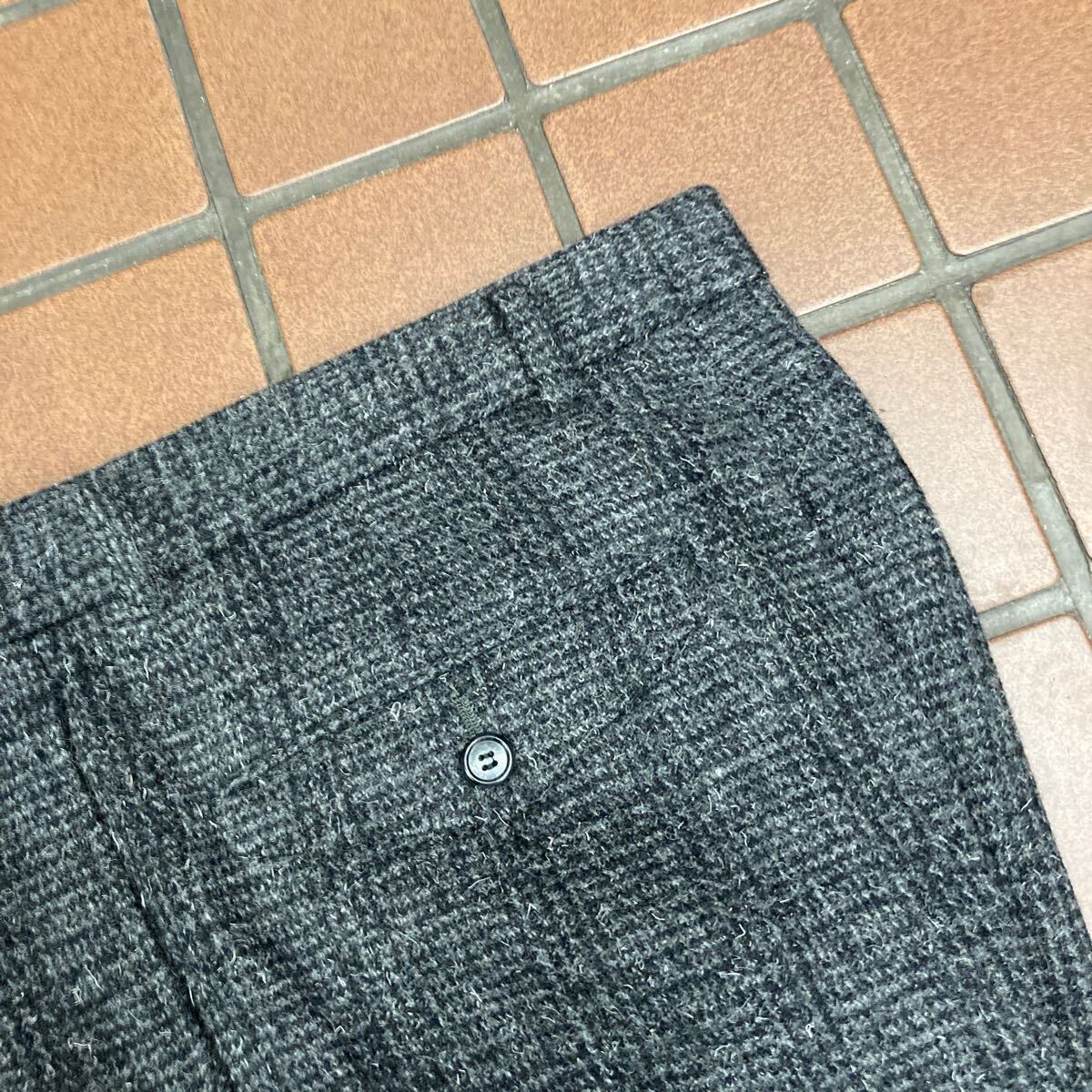 ｛新品｝カジュアル ビジネス スラックス サイズ M(76cm) 2タック毛 100% A-ONE CORPORATION ツィード 肉厚生地 大格子柄チャコールグレイ_画像6