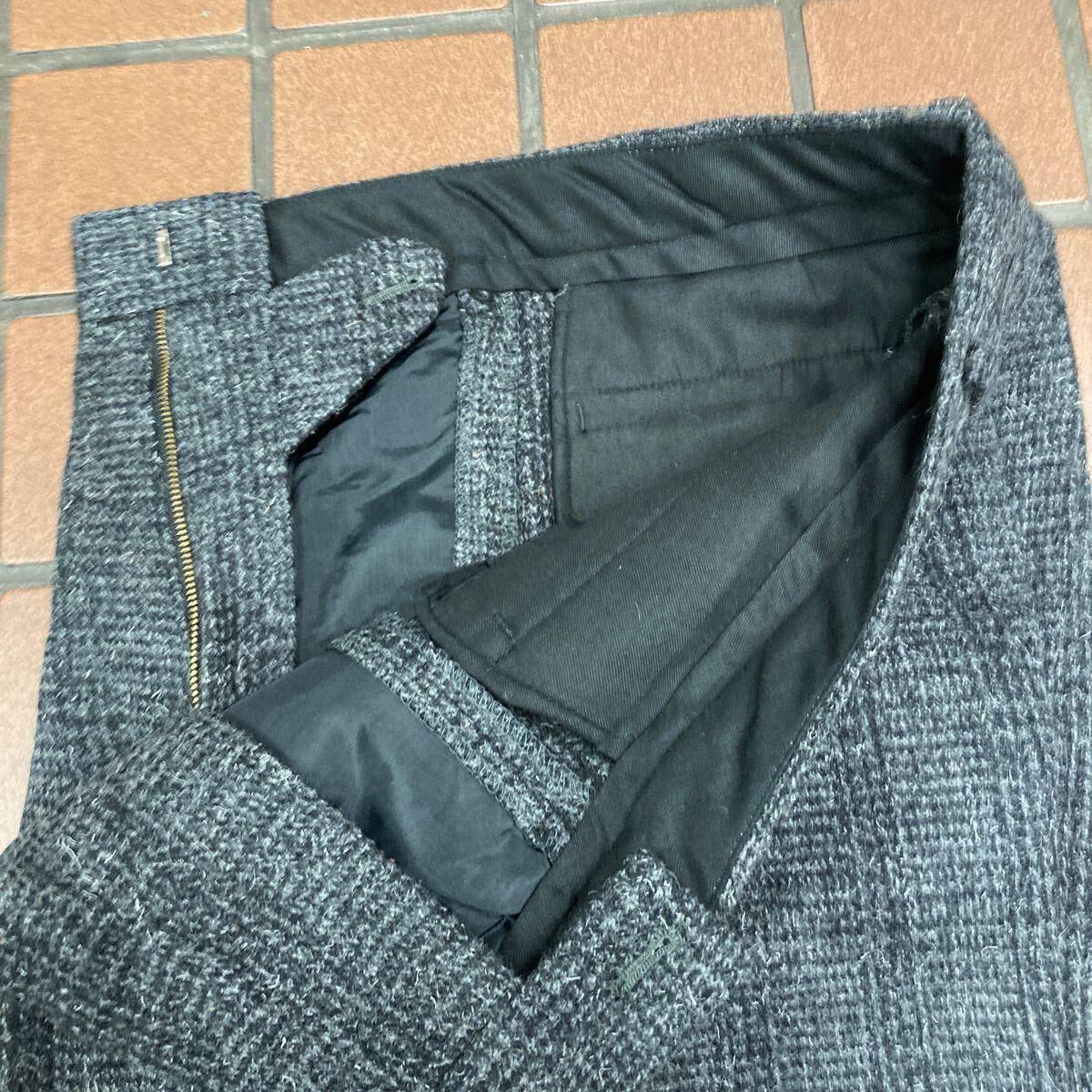 ｛新品｝カジュアル ビジネス スラックス サイズ M(76cm) 2タック毛 100% A-ONE CORPORATION ツィード 肉厚生地 大格子柄チャコールグレイ_画像7