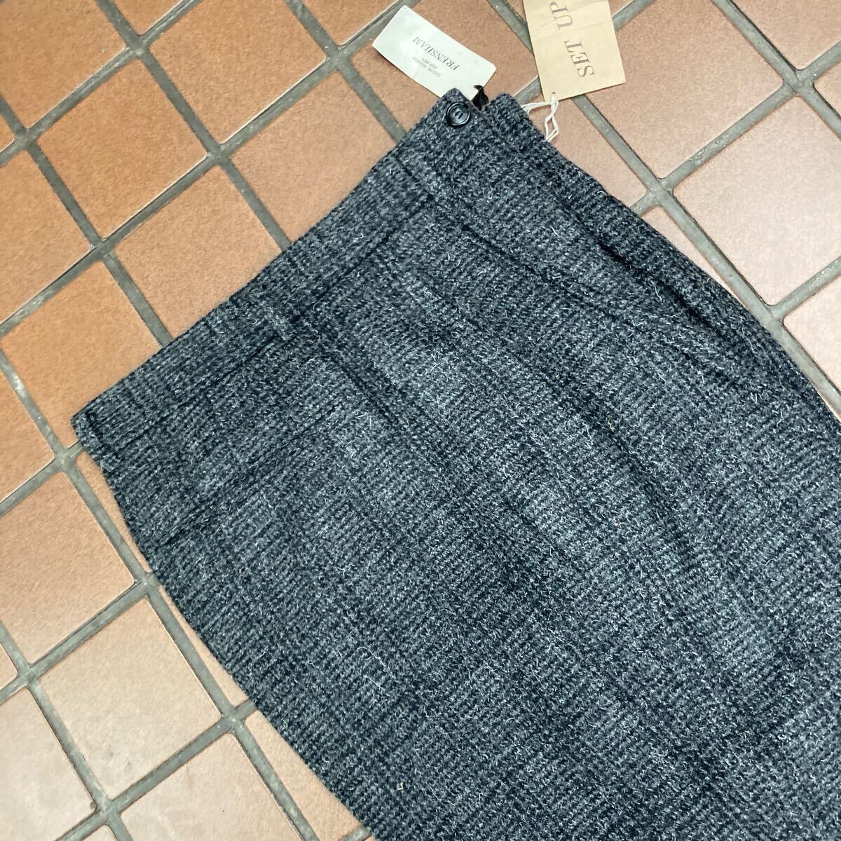 ｛新品｝カジュアル ビジネス スラックス サイズ M(76cm) 2タック毛 100% A-ONE CORPORATION ツィード 肉厚生地 大格子柄チャコールグレイ_画像9