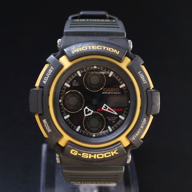 ★CASIO カシオ G-SHOCK AW-571 GAUSSMAN ガウスマン 黒/黃★0708 ブラック Gショック 未稼働 不動(dòng) 現(xiàn)狀品 ジャンク メンズ 腕時(shí)計(jì) 時(shí)計(jì)