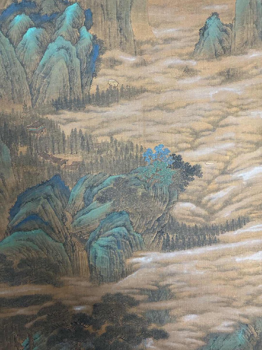 古画 襖戸 4枚 山水 絹本 胖山樵大守 掛軸 書画 日本美術 古美術 古画 襖戸 4枚 山水 絹本 胖山樵大守 掛軸 書画 日本美術 古美術