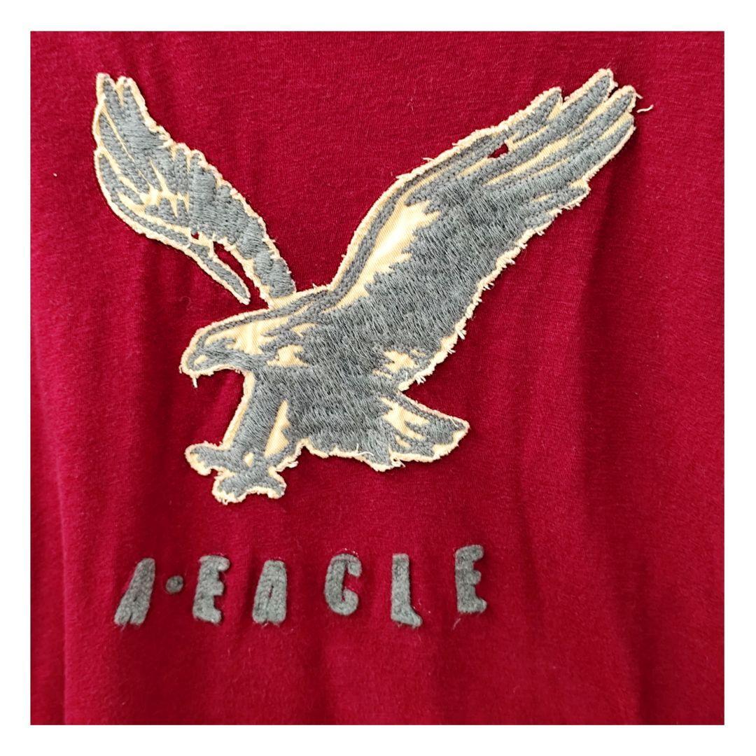【最終値下げ】605 AMERICAN EAGLE アメリカンイーグル 半袖 Tシャツ S ボルドー ワッペン アップリケ カットソー レッド 赤 トップス