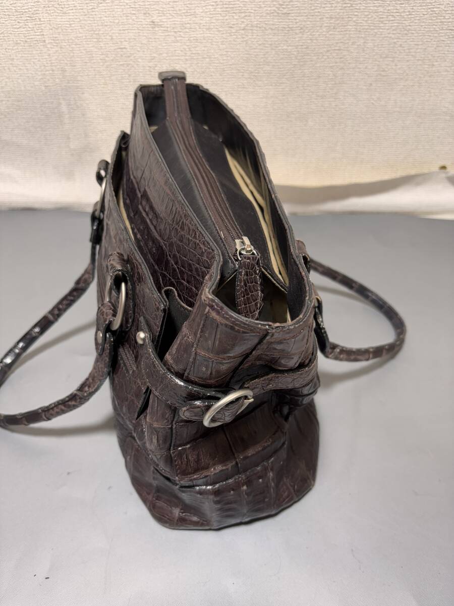 d3096◆現状品◆JRA　クロコダイル/ ワニ革ハンドバッグ 茶◆38×23×マチ14ｃｍ