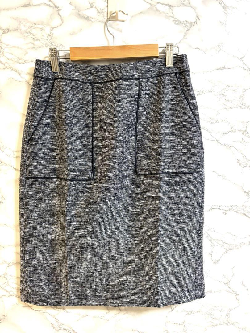 1902ロートレアモン【M】タイトスカート　ポケット付き　マーブル柄　コットン