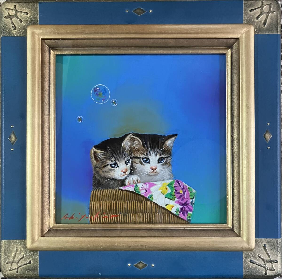 八代亜紀さんの描いた油絵「仲よし」(動物画)|売買された 八代亜紀さんの描いた油絵「仲よし」(動物画)|売買された