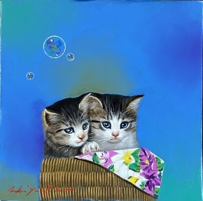八代亜紀さんの描いた油絵「仲よし」(動物画)|売買された 八代亜紀さんの描いた油絵「仲よし」(動物画)|売買された