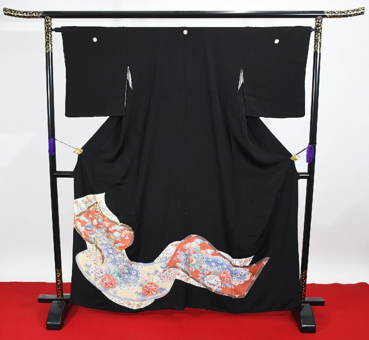 黒留袖 結婚式 孔雀文様 身丈157cm 裄丈66cm ★着物 e-1179 桜庭呉服店