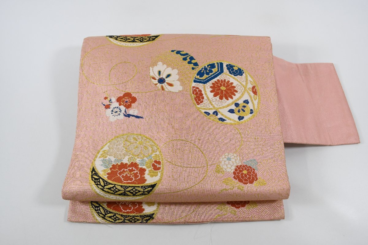 名古屋帯 アンティーク 花 秋草 帯丈328cm ★着物屋 ne-13656 桜庭呉服店