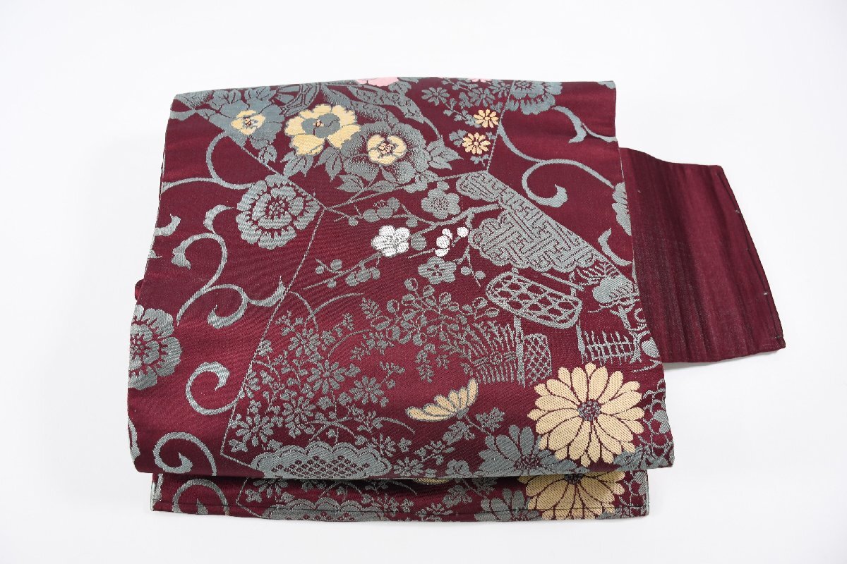 名古屋帯 アンティーク 唐草文 花 帯丈322cm ★着物屋 ne-13755 桜庭呉服店