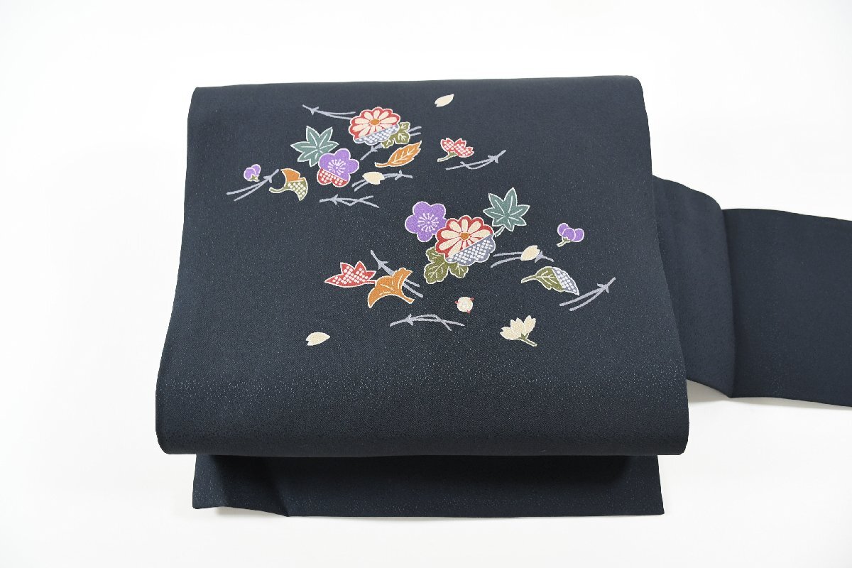 名古屋帯 花 イチョウの葉 芝文 帯丈380cm ★着物屋 ne-13778 桜庭呉服店