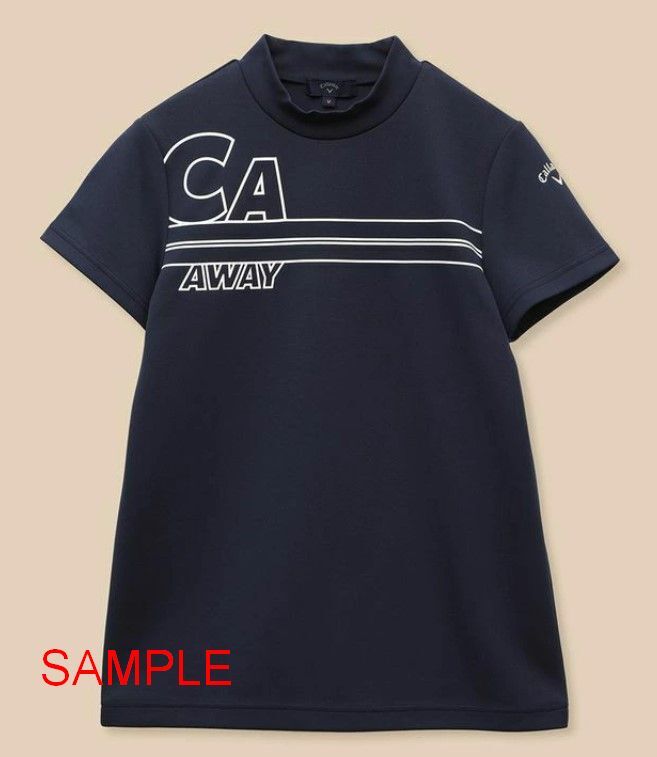 未使用 Callaway ゴルフ モックネック 半袖 シャツ レディース C22234201 LLサイズ ネイビー ストレッチ UPF50 ゴルフウエア キャロウェイ