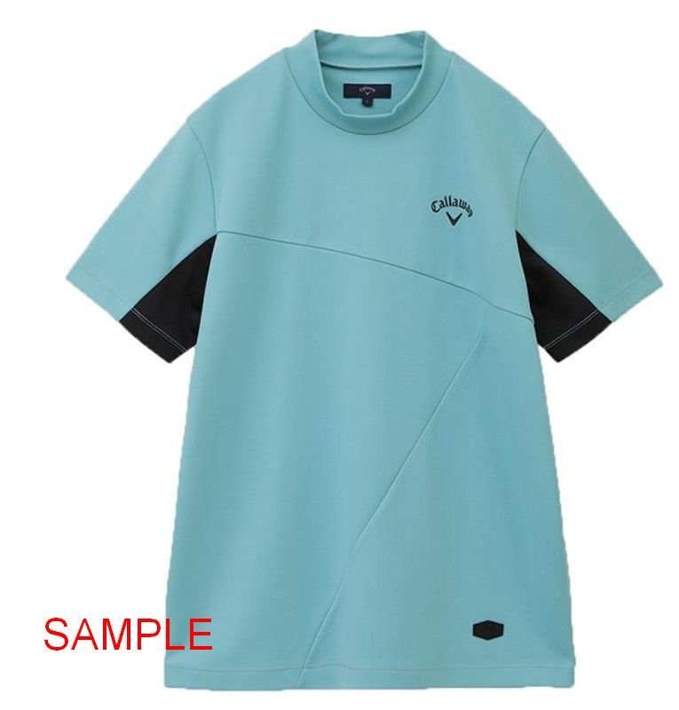 未使用 Callaway メンズ 半袖 モックネック シャツ LLサイズ 1111 ブルー ターコイズ C22234101 ストレッチ ゴルフウェア キャロウェイ
