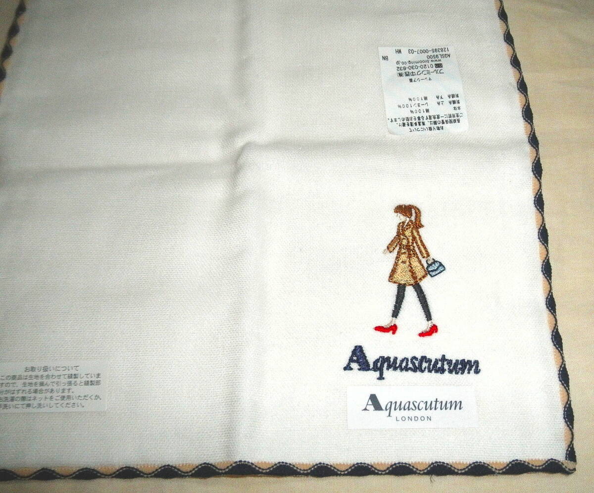 新品 即決 Aquascutum LONDON アクアスキュータムロンドン 白系 ダブルガーゼ タオル ハンカチ 刺繍 20×20◆ 未使用 タグ付 送料140円から