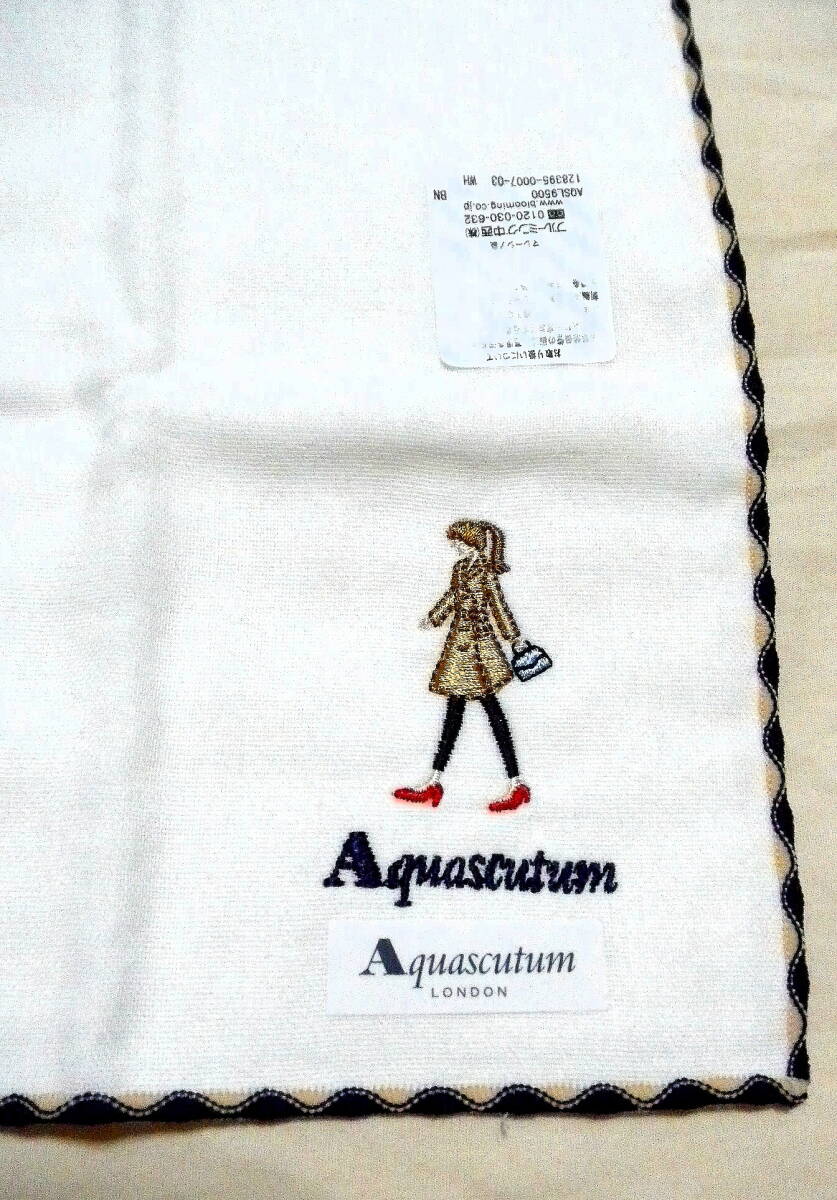 新品 即決 Aquascutum LONDON アクアスキュータムロンドン 白系 ダブルガーゼ タオル ハンカチ 刺繍 20×20◆ 未使用 タグ付 送料140円から